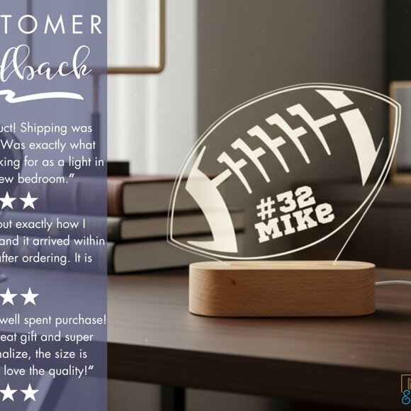 American Football Night Light – Personalized LED Sports Decor Lamp - Picture 7 of 8